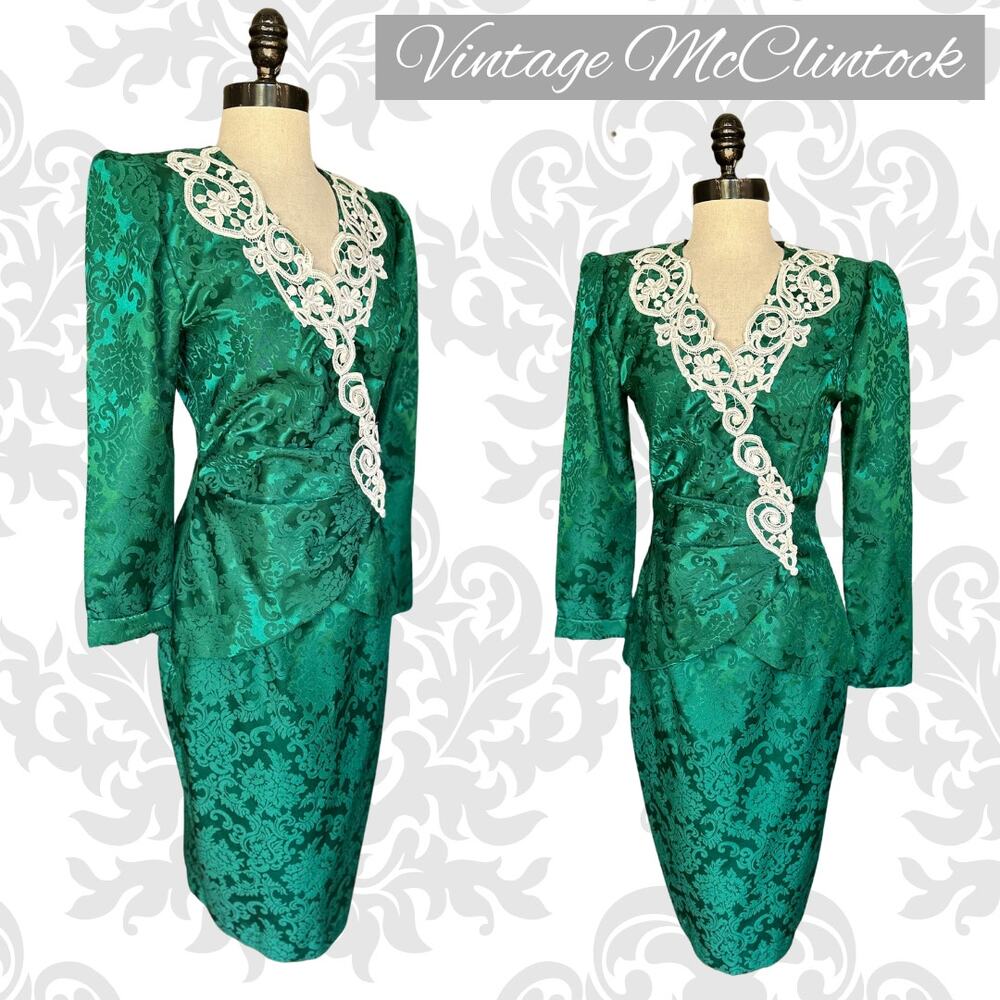 Vintage McClintock 2 Piece Top Skirt Green Victorian Christmas SteamPunk Goth